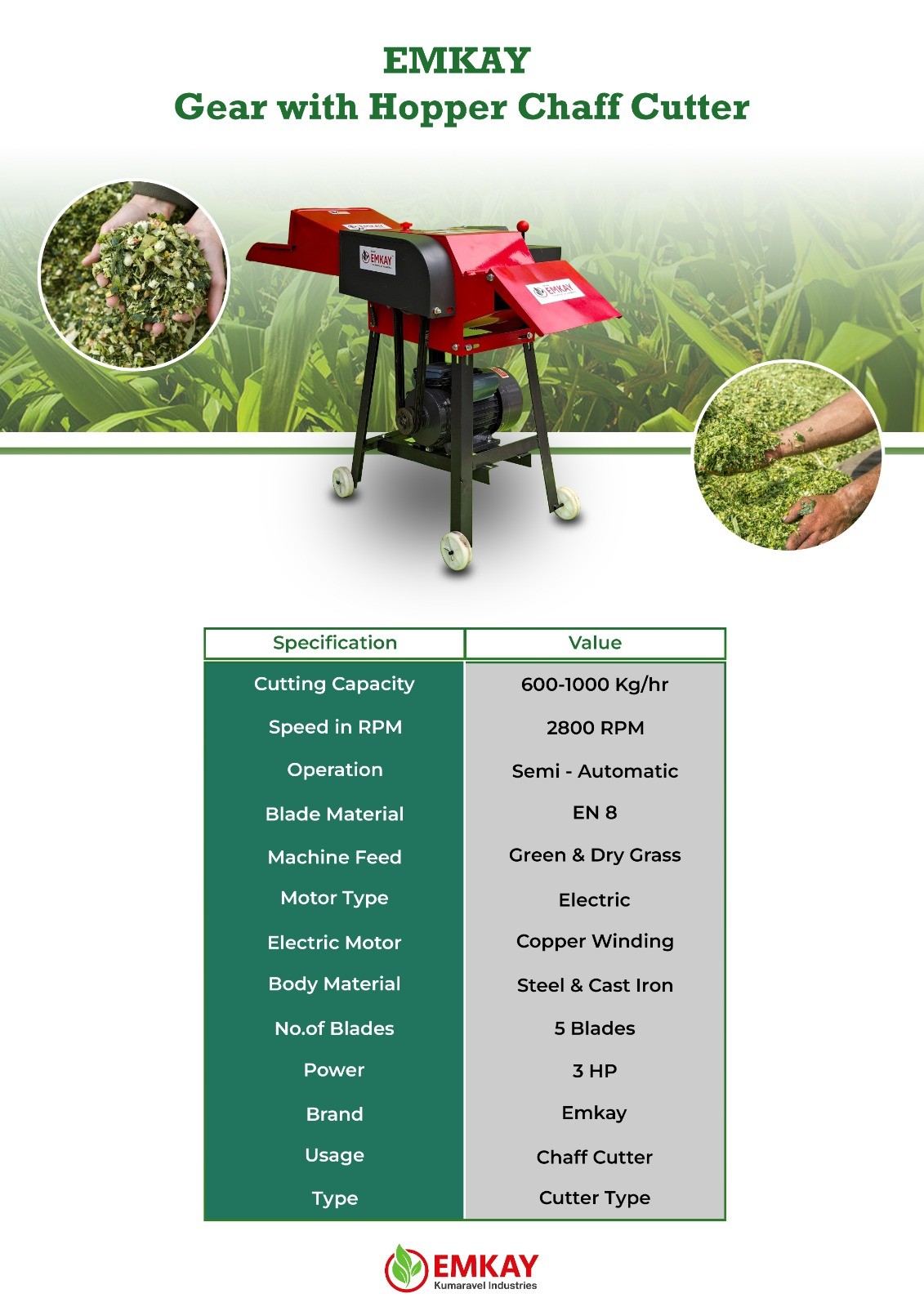 Gear With Hopper Chaff Cutter (Without Conveyor) 